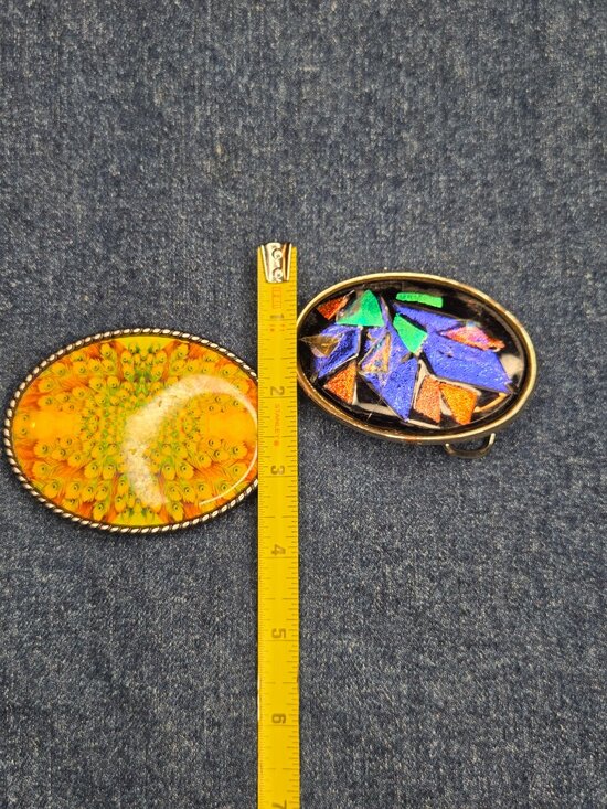 Lot of 2 - Women\'s Vintage Dichroic Glass & Floral Bright Design Belt Buckles main image 11